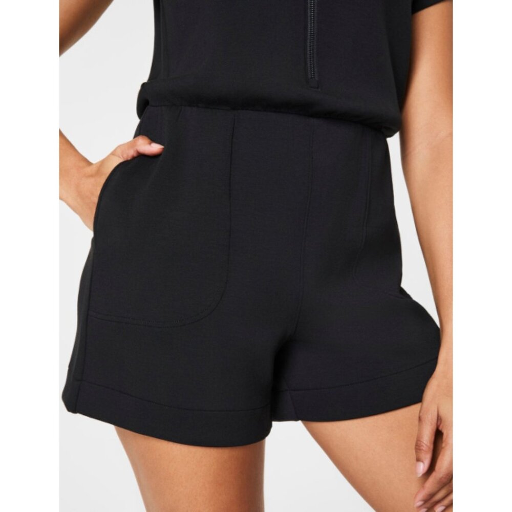 Spanx AirEssentials Half-Zip Romper Very Black Henley Zipper Polo Jumpsuit 2X - Picture 5 of 15
